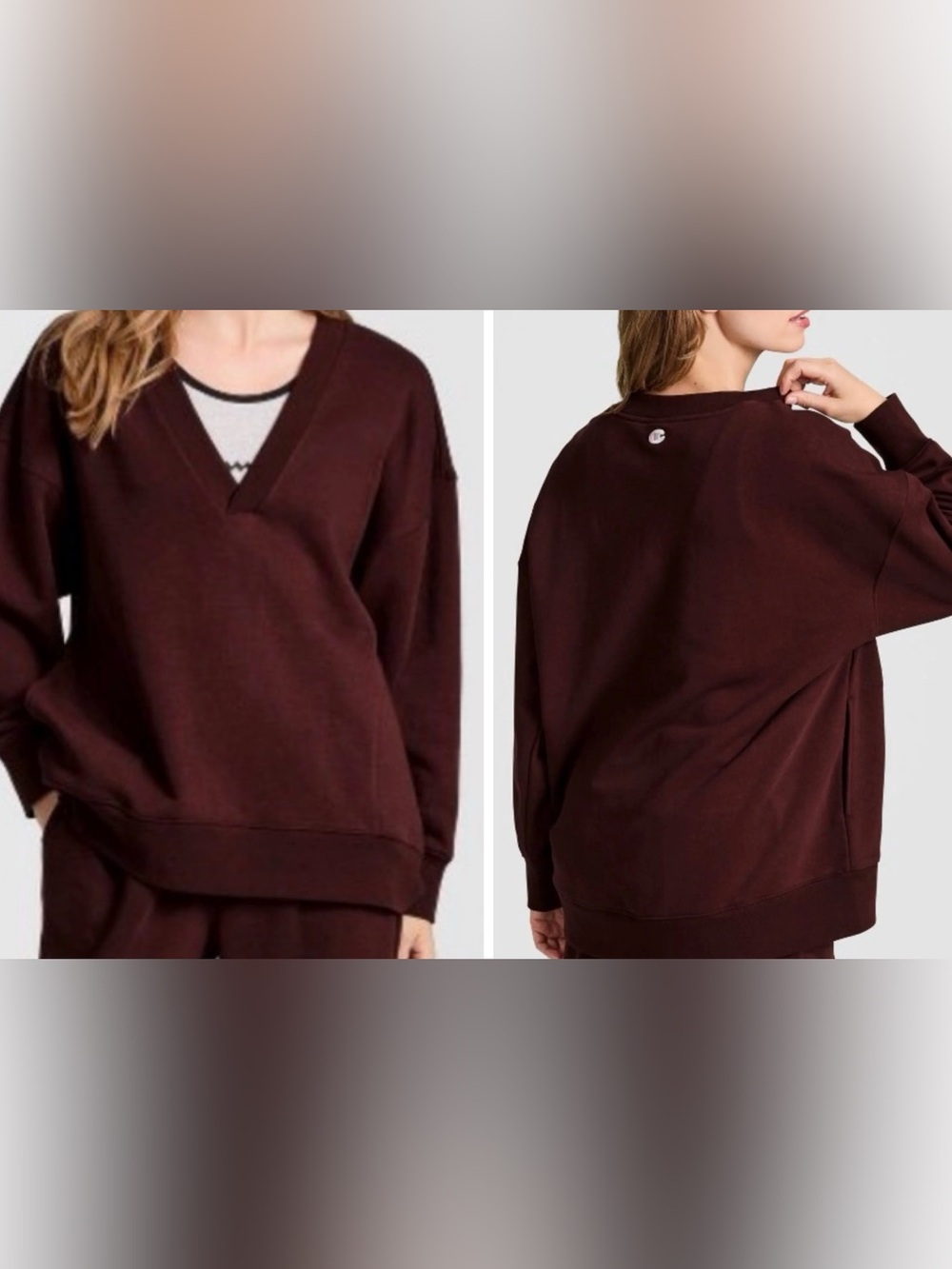 Champion Maroon V-Neck Pullover Size L